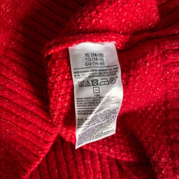 Old Navy Girls XL 14-16 Red Cable Knit Crew Neck Sweater Holiday Winter Style #V - Picture 7 of 7